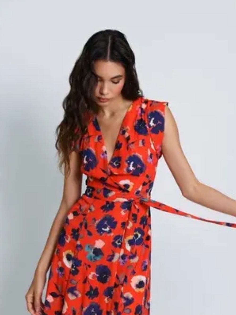 Hutch Riley Dress Red Poppy Floral Print Midi Wrap Dress Size S